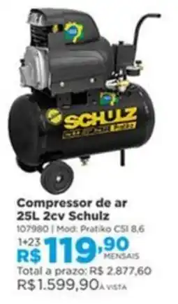 Lojas Solar Compressor de ar 25l 2cv schulz oferta