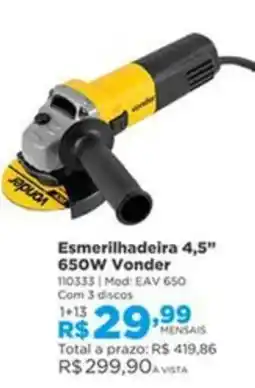 Lojas Solar Esmerilhadeira 4,5" 650W Vonder oferta