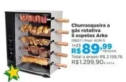 Lojas Solar Churrasqueira a gás rotativa 5 espetos Arke oferta