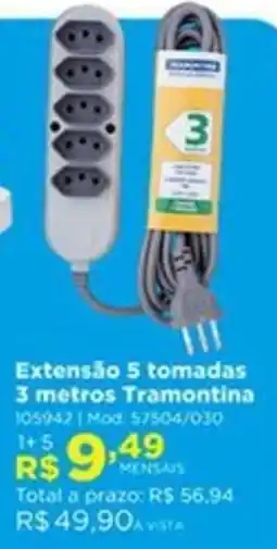 Lojas Solar Extensão 5 tomadas 3 metros Tramontina oferta