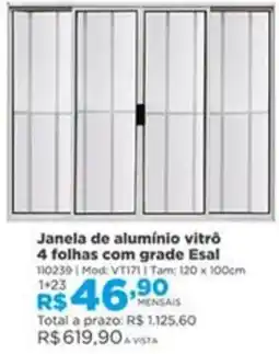 Lojas Solar Janela de alumínio vitrô 4 folhas com grade Esal oferta