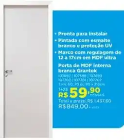 Lojas Solar Porta de MDF interna branca Grantok oferta