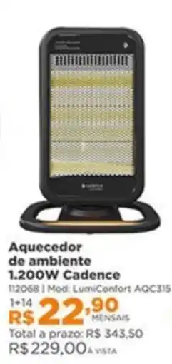 Lojas Solar Aquecedor de ambiente 1.200w cadence oferta
