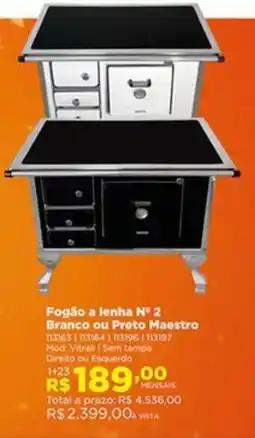 Lojas Solar Fogão a lenha n° 2 branco ou preto maestro oferta