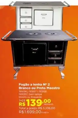 Lojas Solar Fogão a lenha Nº 2 Branco ou Preto Maestro oferta