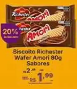 Super Lagoa Biscoito Richester Wafer Amori 80g Sabores oferta