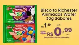 Super Lagoa Biscoito Richester Animados Wafer 30g Sabores oferta