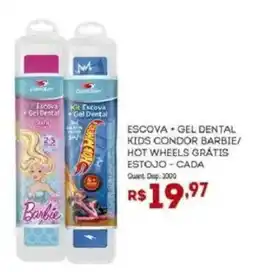 Bistek Supermercados escova + gel dental kids condor barbie/ hot wheels oferta