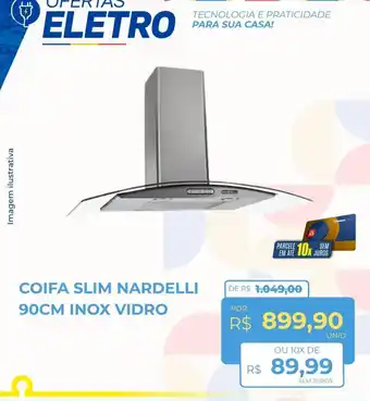 Coifa slim nardelli 90cm inox vidro