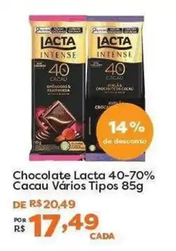 Mercadinhos São Luiz Chocolate lacta 40-70% cacau vários tipos oferta