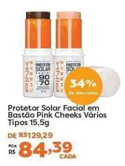 Mercadinhos São Luiz Protetor solar facial em bastão pink cheeks vários tipos oferta
