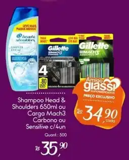 Giassi Supermercados Shampoo head & shoulders ou carga mach3 carbono ou sensitive c/4un oferta
