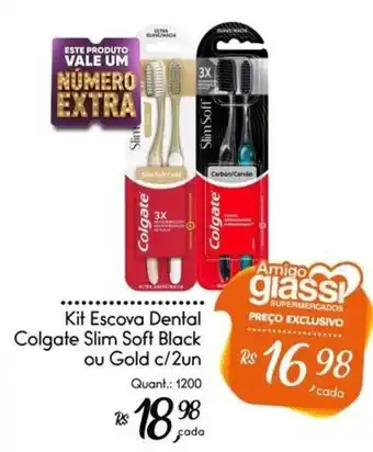 Giassi Supermercados Kit Escova Dental Colgate Slim Soft Black ou Gold c/2un oferta