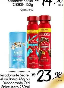 Giassi Supermercados Desodorante Secret Gel ou Barra 45g ou Desodorante Old Spice Aero 250ml oferta