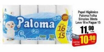 Higa's Supermercado Papel Higiénico Paloma Folha Simples 30m Leve 16, Pague 15 oferta
