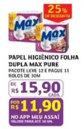Assaí Atacadista Papel higiênico folha dupla max pure oferta