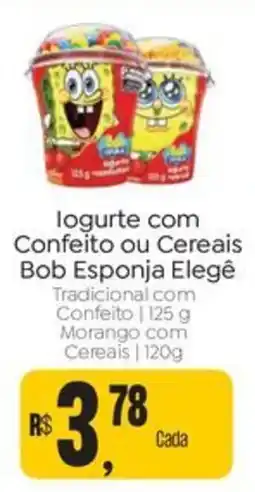 Novo Atacarejo Iogurte com Confeito ou Cereais Bob Esponja Elegê oferta