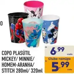 Supermercados Avenida copo plasútil mickey/ minnie/ homem-aranha/ stitch oferta