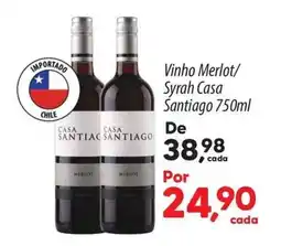 Asun Vinho Merlot/ Syrah Casa Santiago oferta