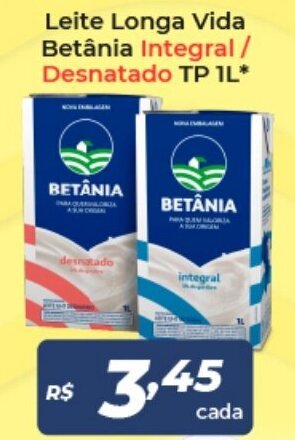 Atakarejo Leite Longa Vida Betania Integral/ Desnatada TP 1L oferta