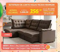 Lojas Cem Estofado de canto vegas tecido marrom oferta