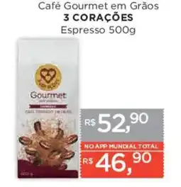 Supermercados Mundial Café Gourmet em Grãos 3 Corações Espresso oferta
