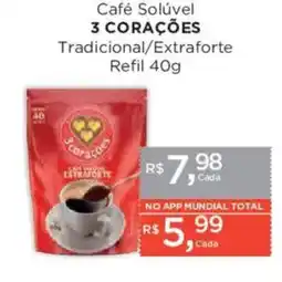 Supermercados Mundial Café Solúvel 3 Corações Tradicional/Extraforte oferta