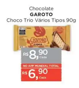 Supermercados Mundial Chocolate garoto choco trio vários tipos oferta