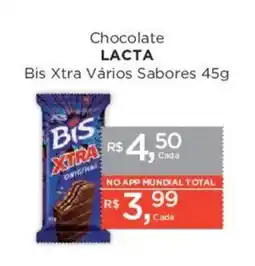 Supermercados Mundial Chocolate lacta bis xtra vários sabores oferta