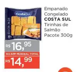 Supermercados Mundial Empanado Congelado Costa Sul Tirinhas de Salmão oferta