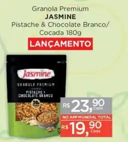 Supermercados Mundial Granola premium jasmine pistache & chocolate branco oferta