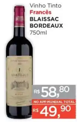 Supermercados Mundial Vinho Tinto Francês Blaissac Bordeaux oferta
