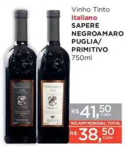 Supermercados Mundial Vinho Tinto Italiano Sapere Negroamaro Puglia/ Primitivo oferta