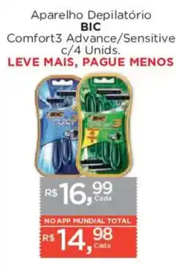 Supermercados Mundial Aparelho Depilatório BIC Comfort3 Advance/Sensitive oferta