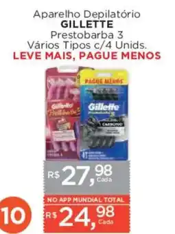Supermercados Mundial Aparelho Depilatório Gillette Prestobarba 3 Vários Tipos oferta