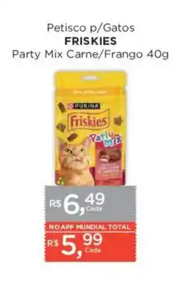 Supermercados Mundial Petisco p/gatos friskies party mix carne/frango oferta