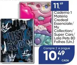 Imec Supermercados Caderno 1 Matéria Credeal Essencial/ My Collection/ Super Cars/ Lala Pets 80 Folhas oferta