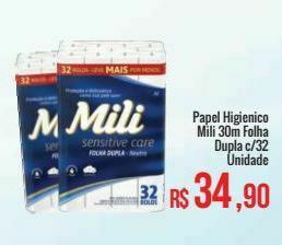 Mart Minas Papel higienico mili 30m folha dupla c/32 unidade oferta