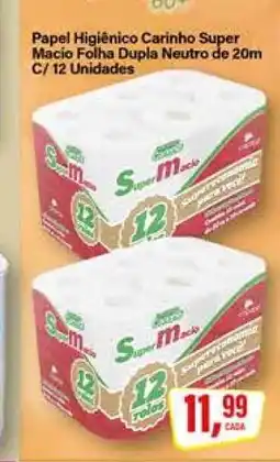 Rede Supermarket Papel Higiênico Carinho Super Macio Folha Dupla Neutro de 20m C/ 12 Unidades oferta
