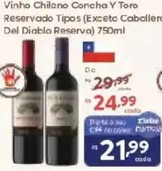 Barbosa Supermercados Vinho Chileno Concha Y Toro Reservado Tipos (Exceto Caballero Del Diablo Reserva) oferta