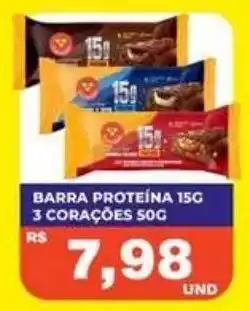 Supermercados Planalto barra proteína 15g 3 corações oferta