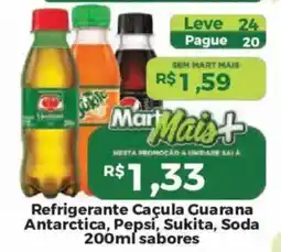 Mart Minas Refrigerante Caçula Guarana Antarctica, Pepsi, Sukita, Soda 200ml sabores oferta