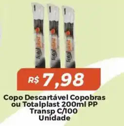 Mart Minas Copo Descartável Copobras ou Totalplast 200ml PP Transp oferta