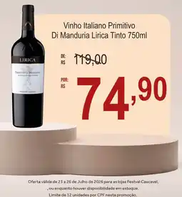 Festval Vinho Italiano Primitivo Di Manduria Lirica Tinto oferta