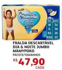 Assaí Atacadista Fralda descartável dia & noite jumbo mamypoko oferta