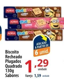 Akki Atacadista Biscoito Recheado Plugados Quadrado 130g sabores oferta