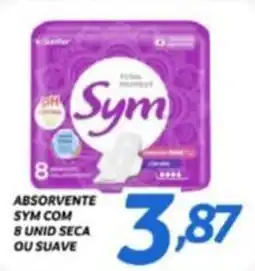 Chimar Supermercados Absorvente sym com 8 unid seca ou suave oferta