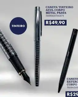 Livraria Leitura Caneta tinteiro azul corpo metal prata oferta
