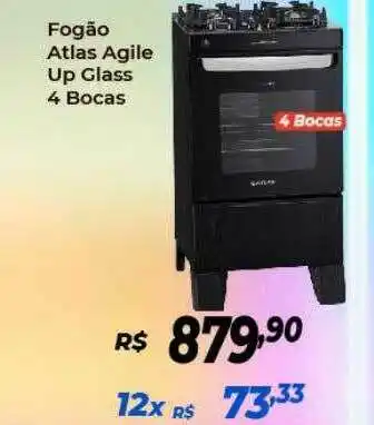 Atakarejo Fogão Atlas Agile Up Glass 4 Bocas oferta