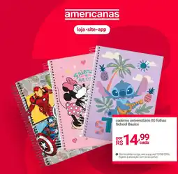 Lojas Americanas caderno universitário 80 folhas school basics oferta